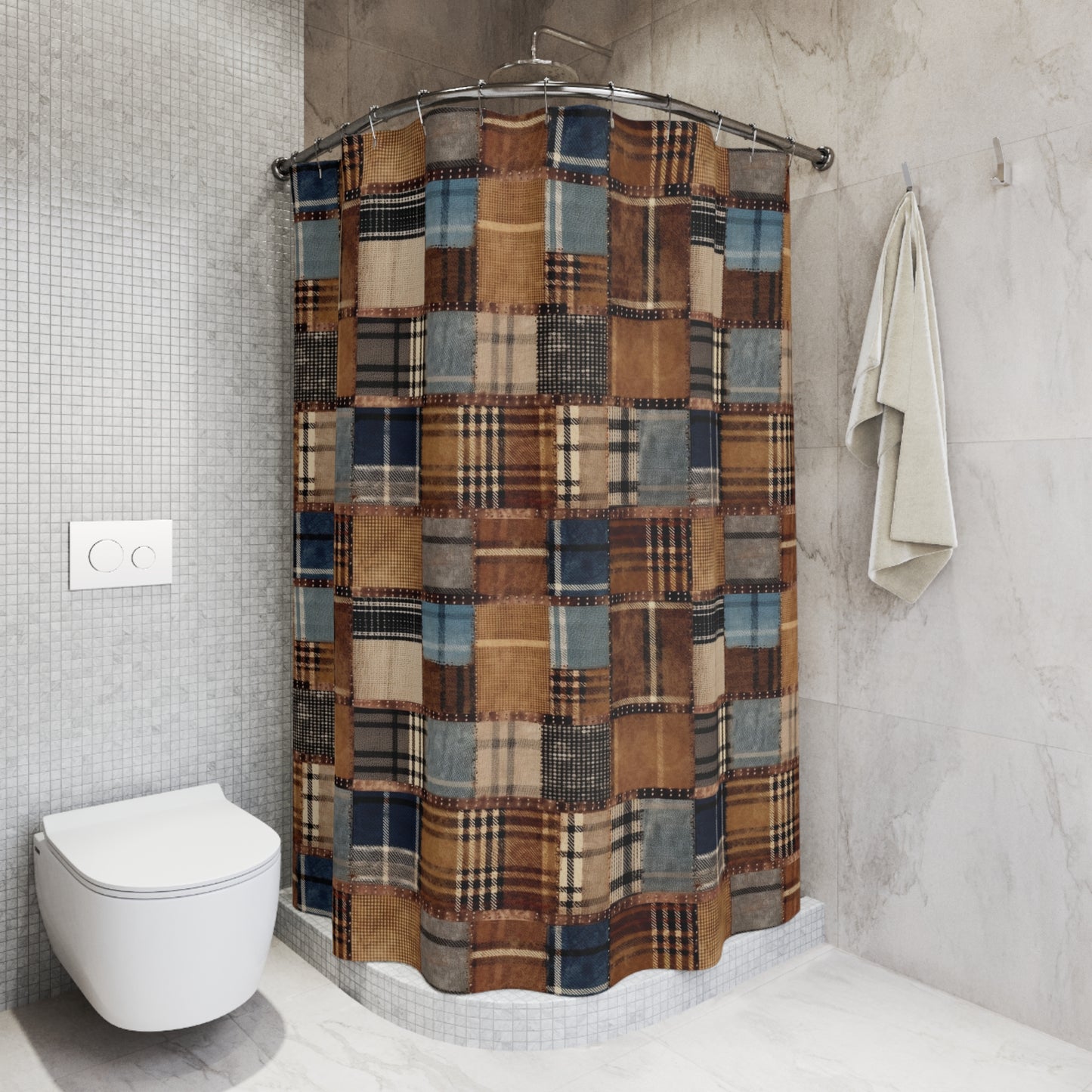 Plaid Textures Patchwork Shower Curtain Autumn Bathroom Decor