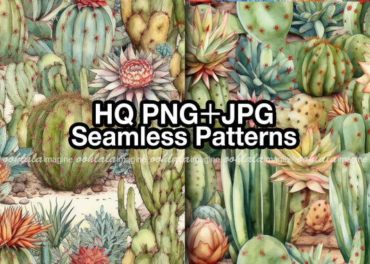 25 Seamless Desert Cactuses Patterns