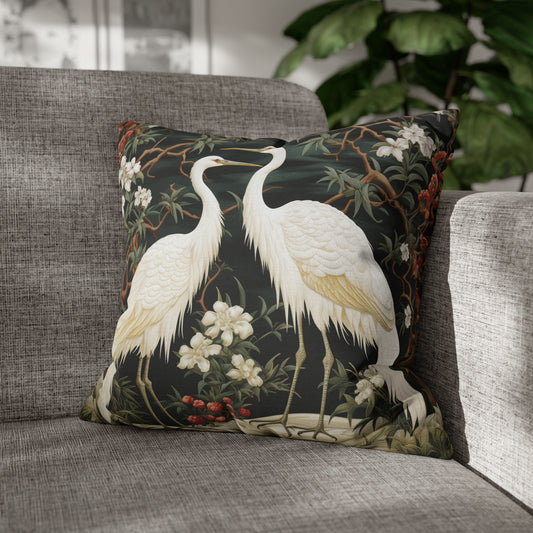Crane Couple Floral Garden Pillow