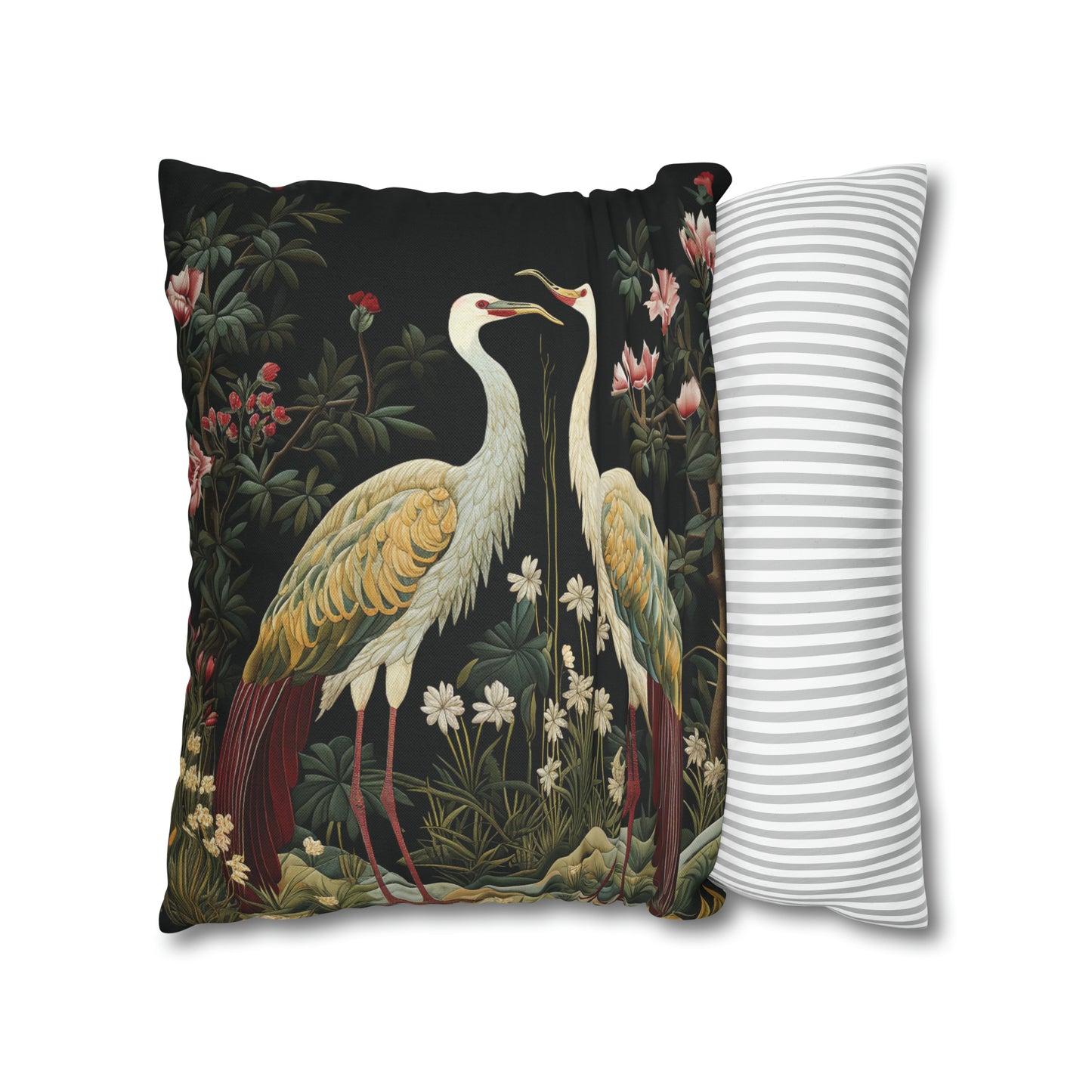 Crane Couple in Floral Garden Pillow William Morris Inspired