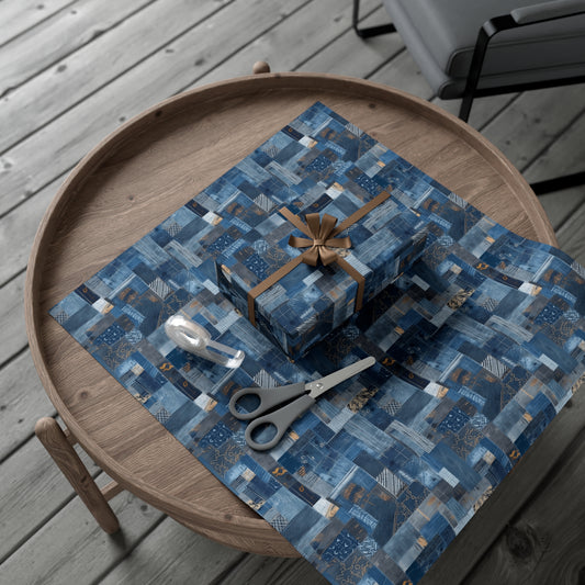 Denim Patchwork Pattern Gift Wrap Paper (1)