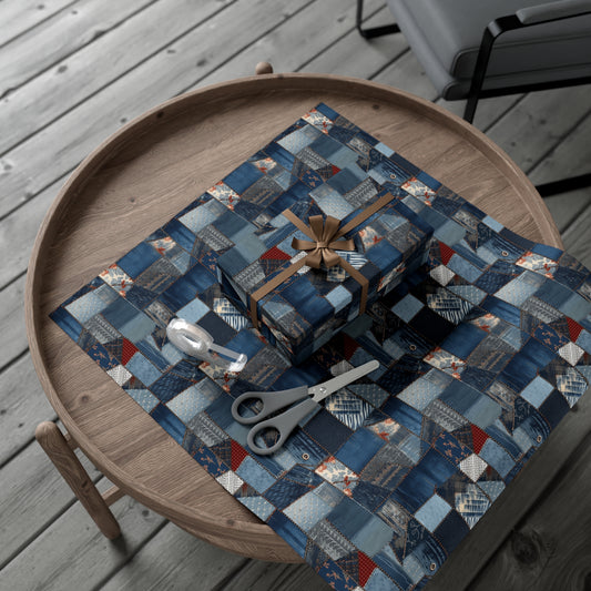 Denim Patchwork Pattern Gift Wrap Paper (4)