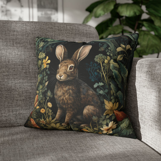 William Morris Inspired Rabbit amidst Floral Forest Pillow