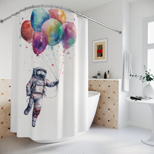 Rising Balloons Astronaut Shower Curtain