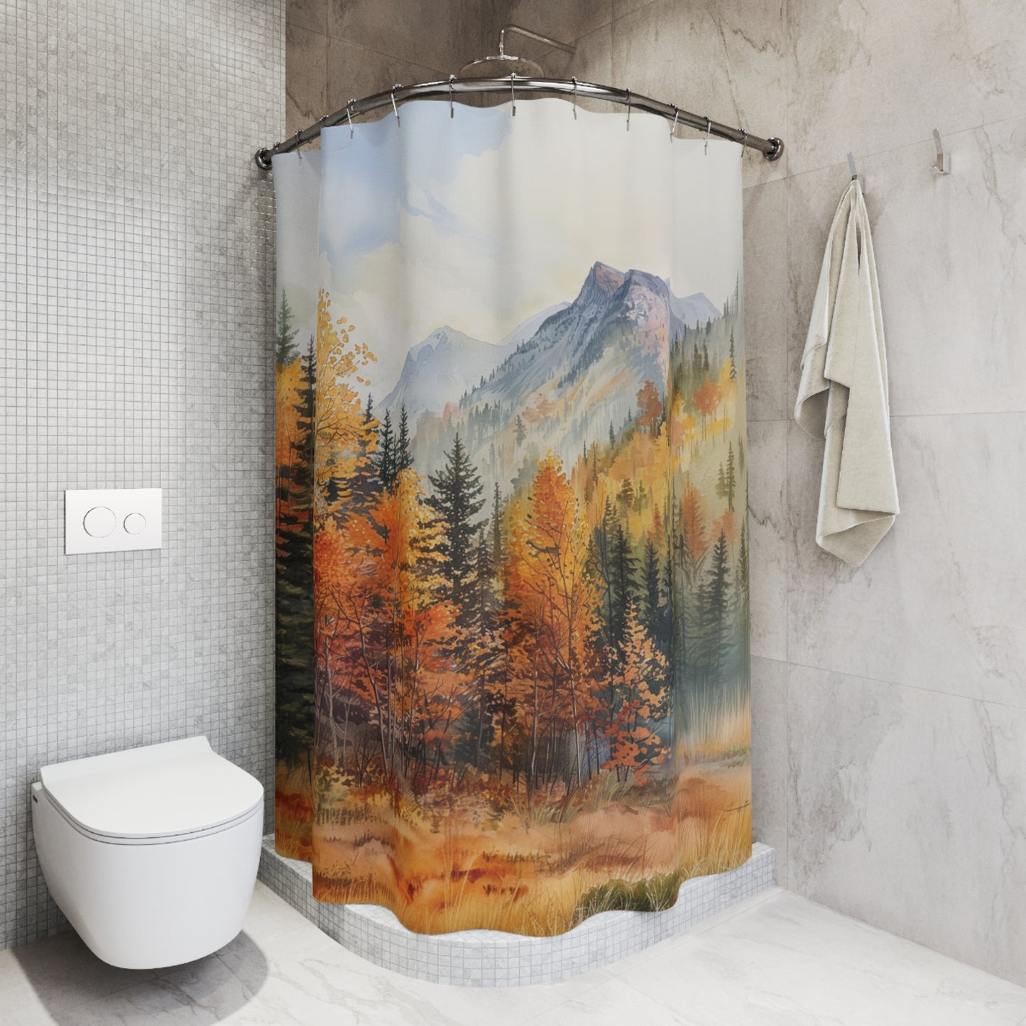 Autumn Trees Mountain Shower Curtain Bathroom Decor