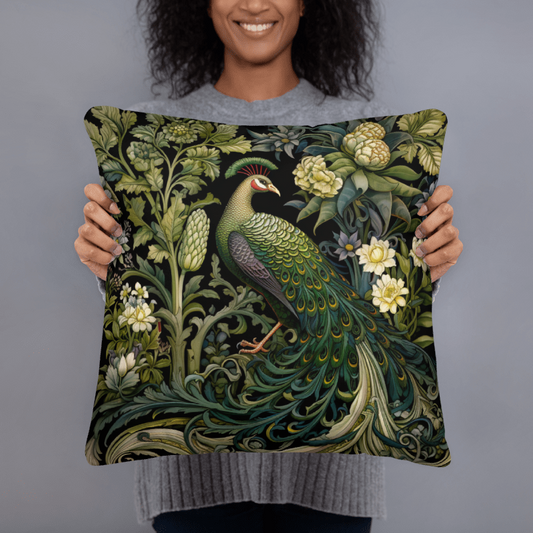 Peacock Floral Garden Pillow William Morris Inspired