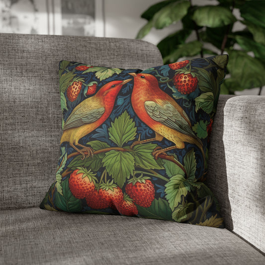 William Morris Inspired Love Birds Strawberry Garden Pillow and Case