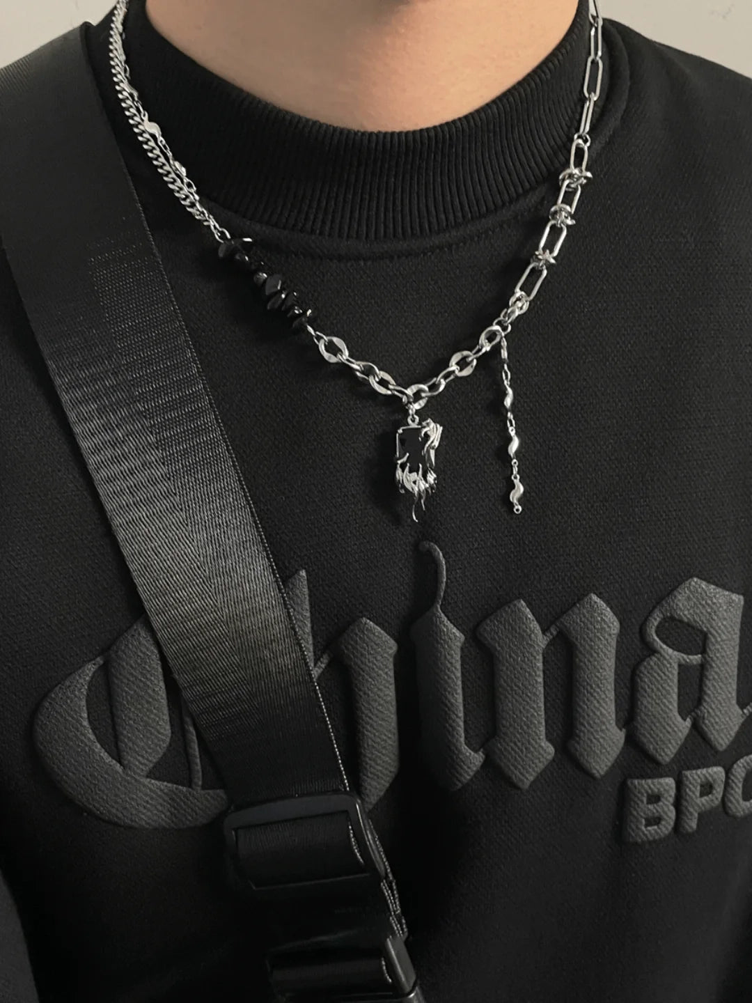 Black Onyx Beaded Chain Necklace