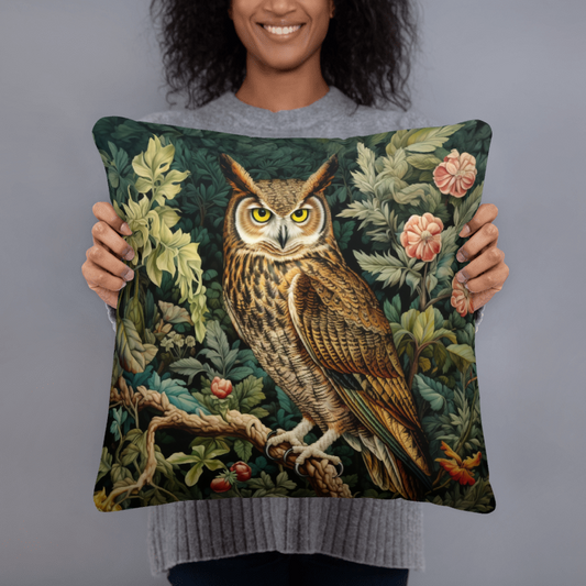 Twilight Vigil Owl Pillow William Morris Inspired