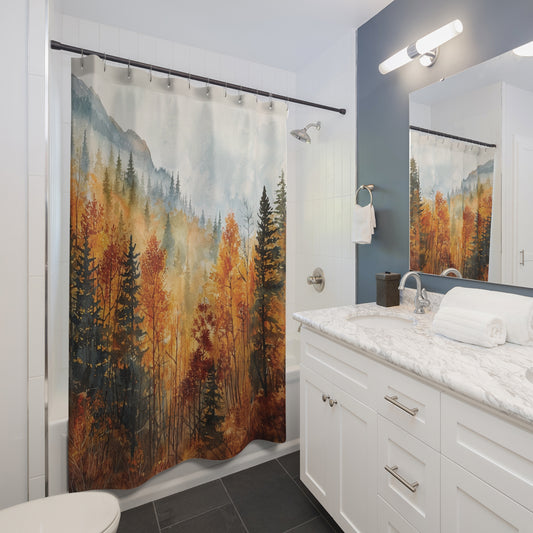 Fall Forest Mountain Shower Curtain Bathroom Decor