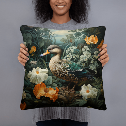 Mallard Duck Floral Pillow William Morris Inspired