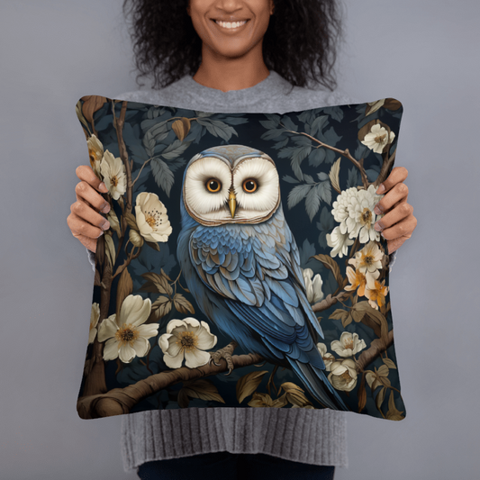 Woodland Barn Owl Floral Pillow