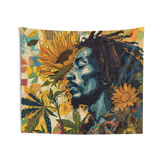 Bob Marley Sunflower Collage Tapestry