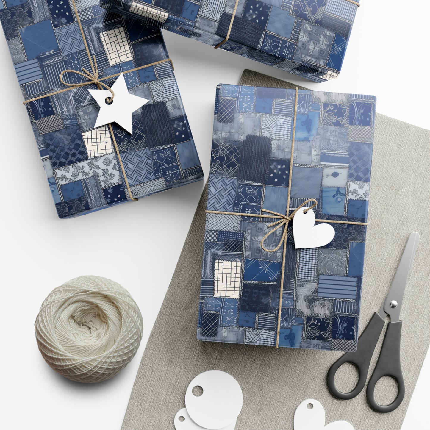 Denim Patchwork Pattern Gift Wrap Paper (3)
