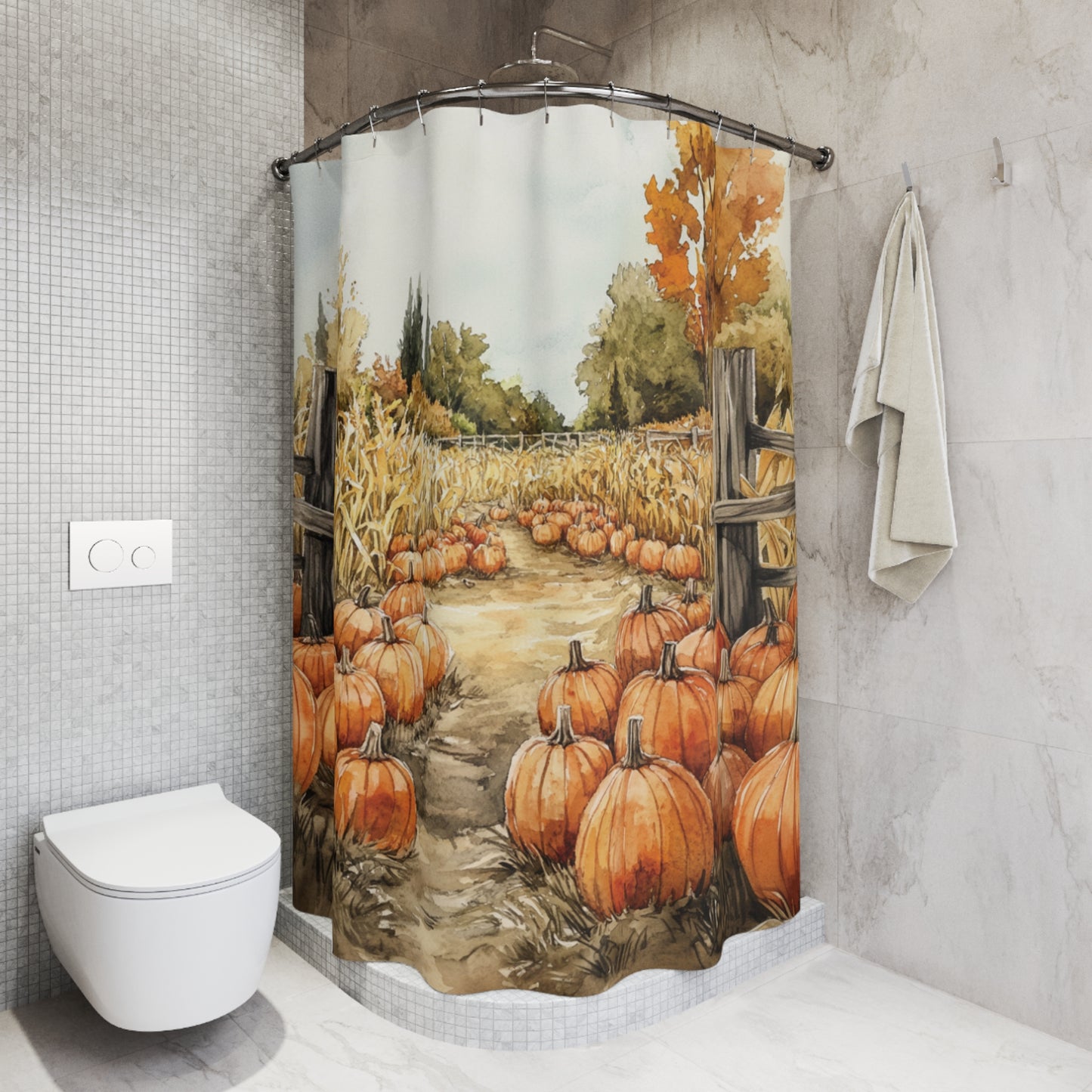 Pumpkin Patch Shower Curtain Autumn Bathroom Decor