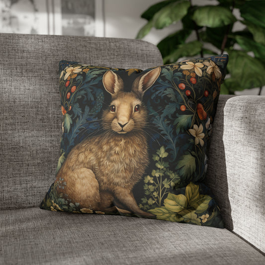 Rabbit in Floral Garden William Morris Inspired Pillow