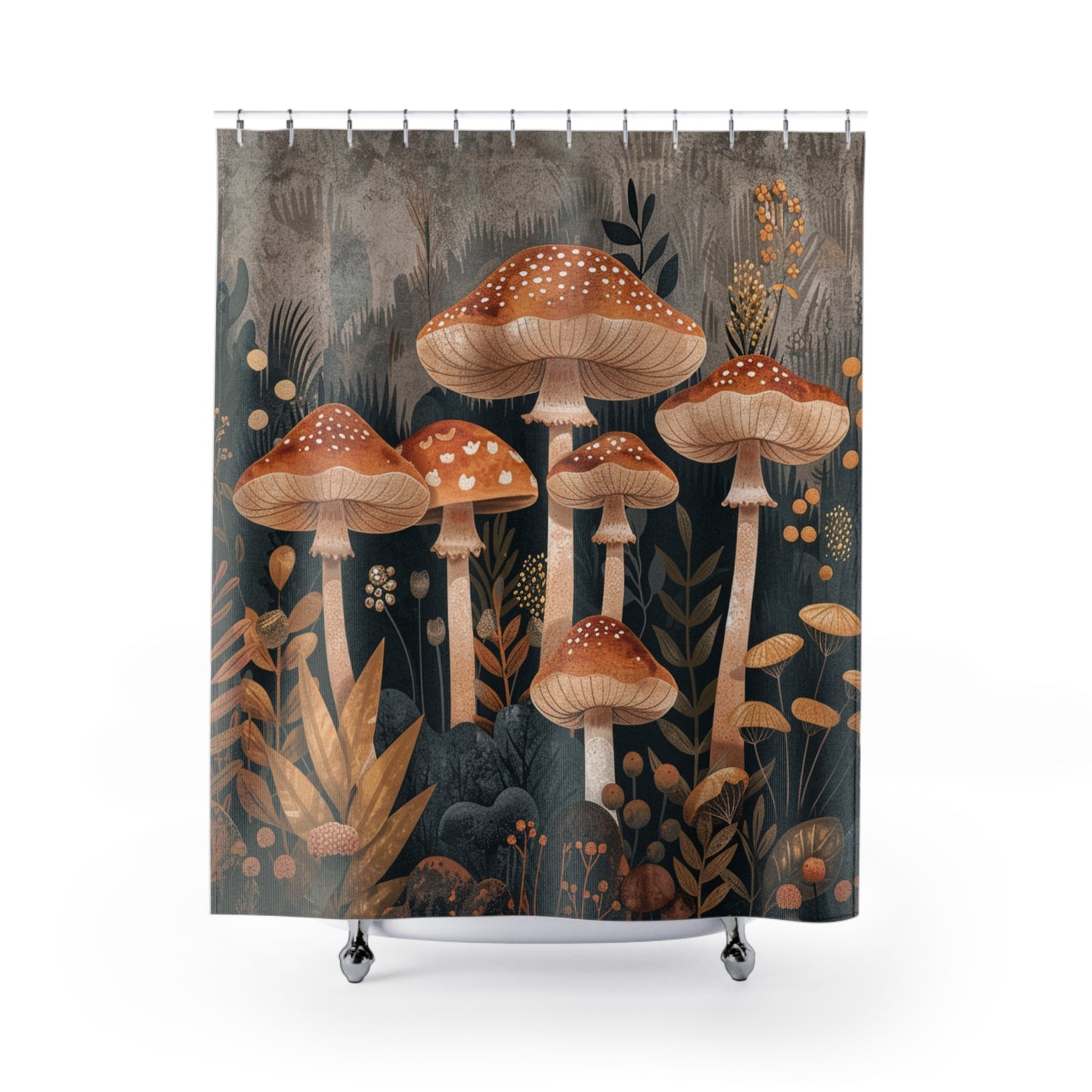 Retro Botanicals Mushroom Shower Curtain Boho Bathroom Decor