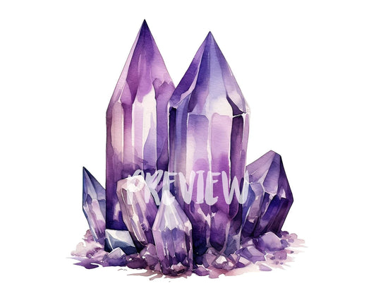Lilac Amethyst Crystals Watercolor Clipart