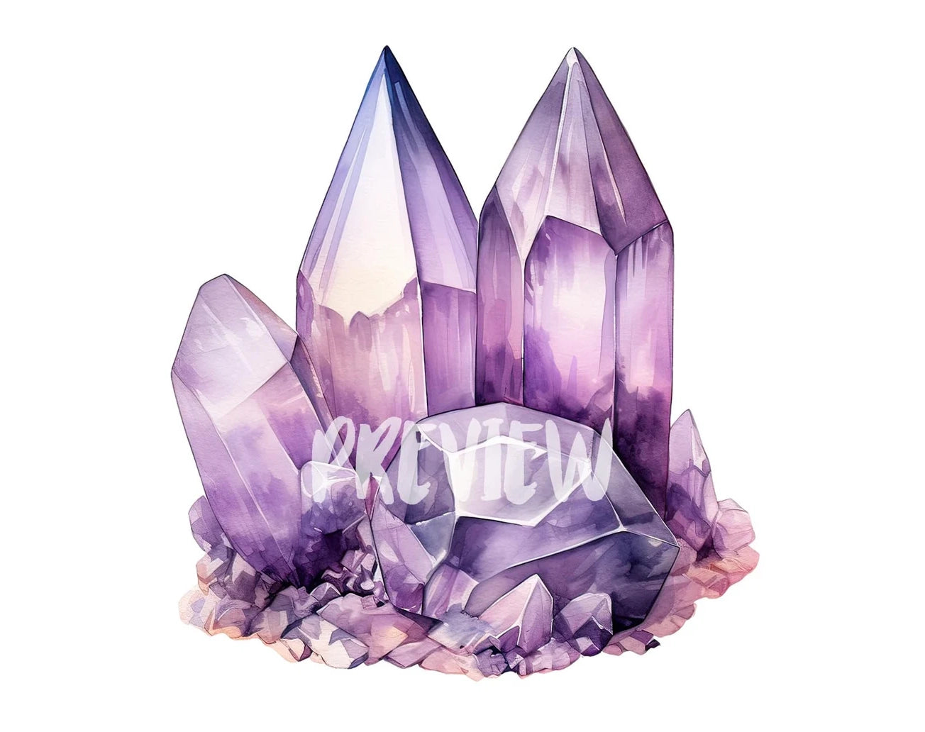 Lilac Amethyst Crystals Watercolor Clipart