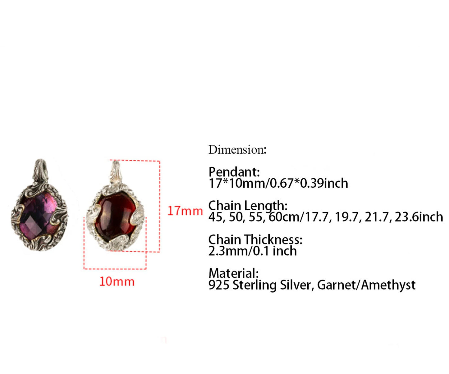 Amethyst Garnet Crystal Baroque Silver Necklace
