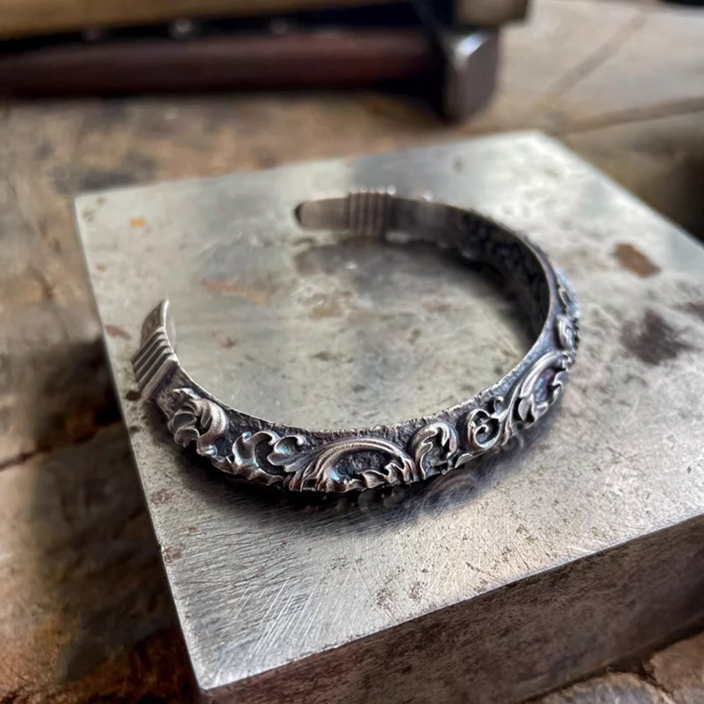 Handcrafted Arabesque Silver Cuff Bracelet