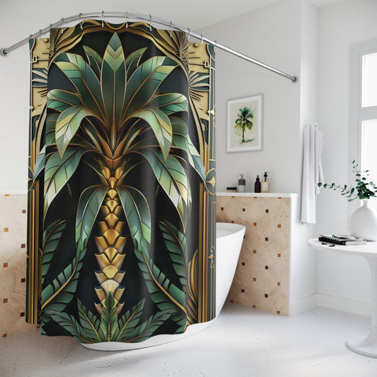 Tropical Palm Tree Art Deco Style Bathtub Shower Curtain