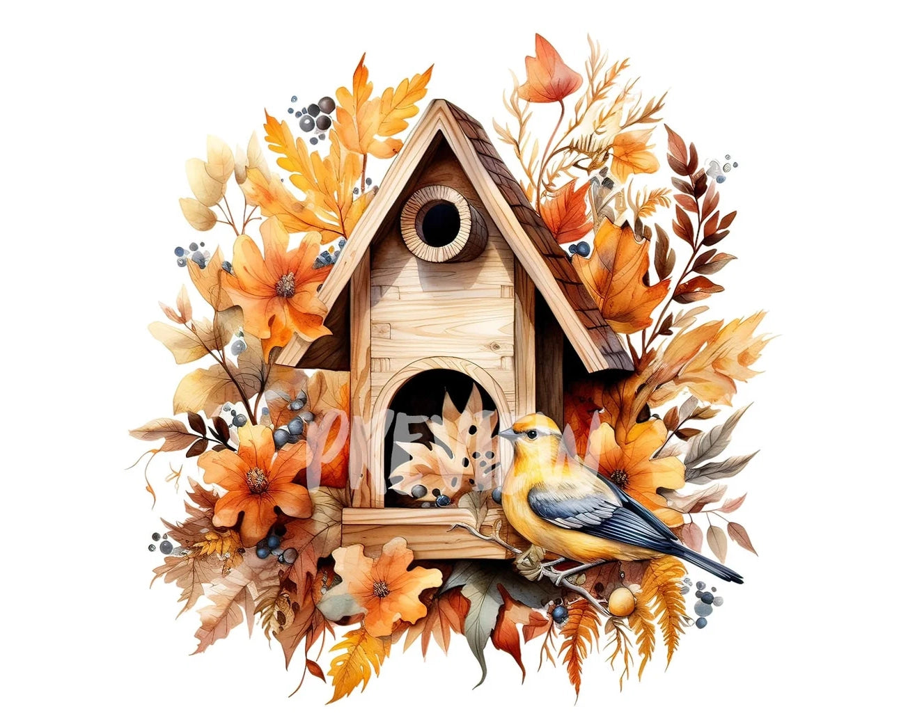 Autumn Birdhouse Watercolor Clipart