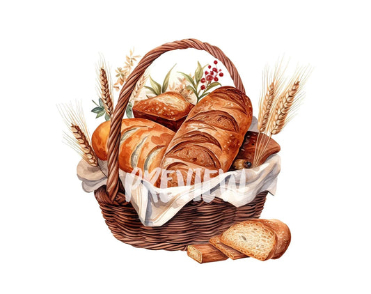 Watercolor Bread Basket Clipart
