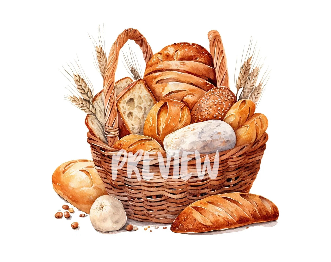 Watercolor Bread Basket Clipart