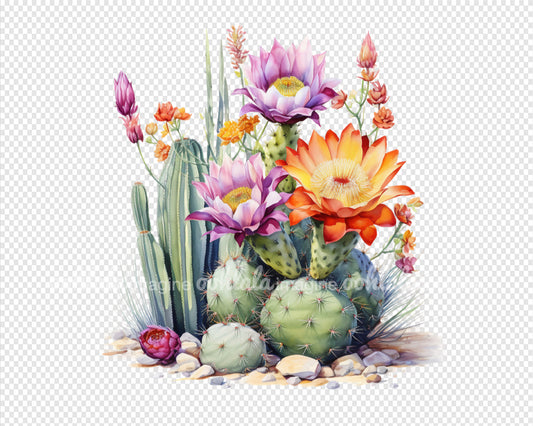 Desert Cactus Flowers Watercolor Clipart