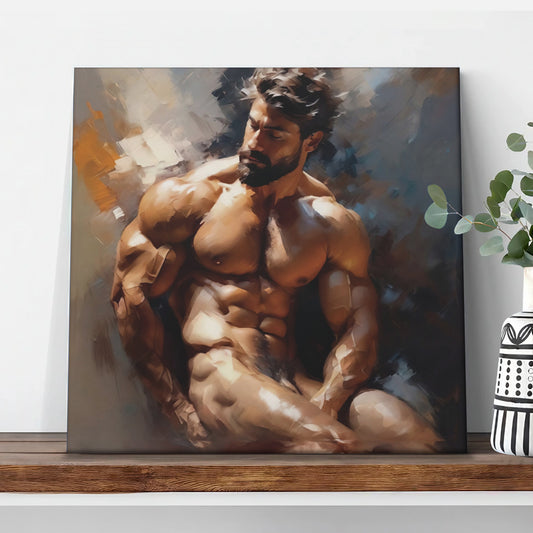 Muscled Man Portrait - Matte Canvas Wall Art