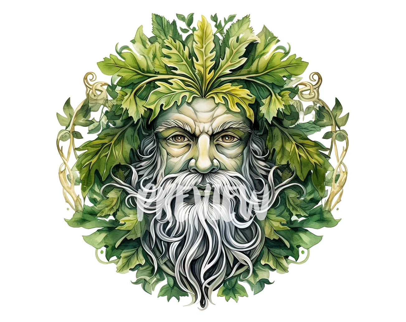 Celtic Green Man Watercolor Illustrations