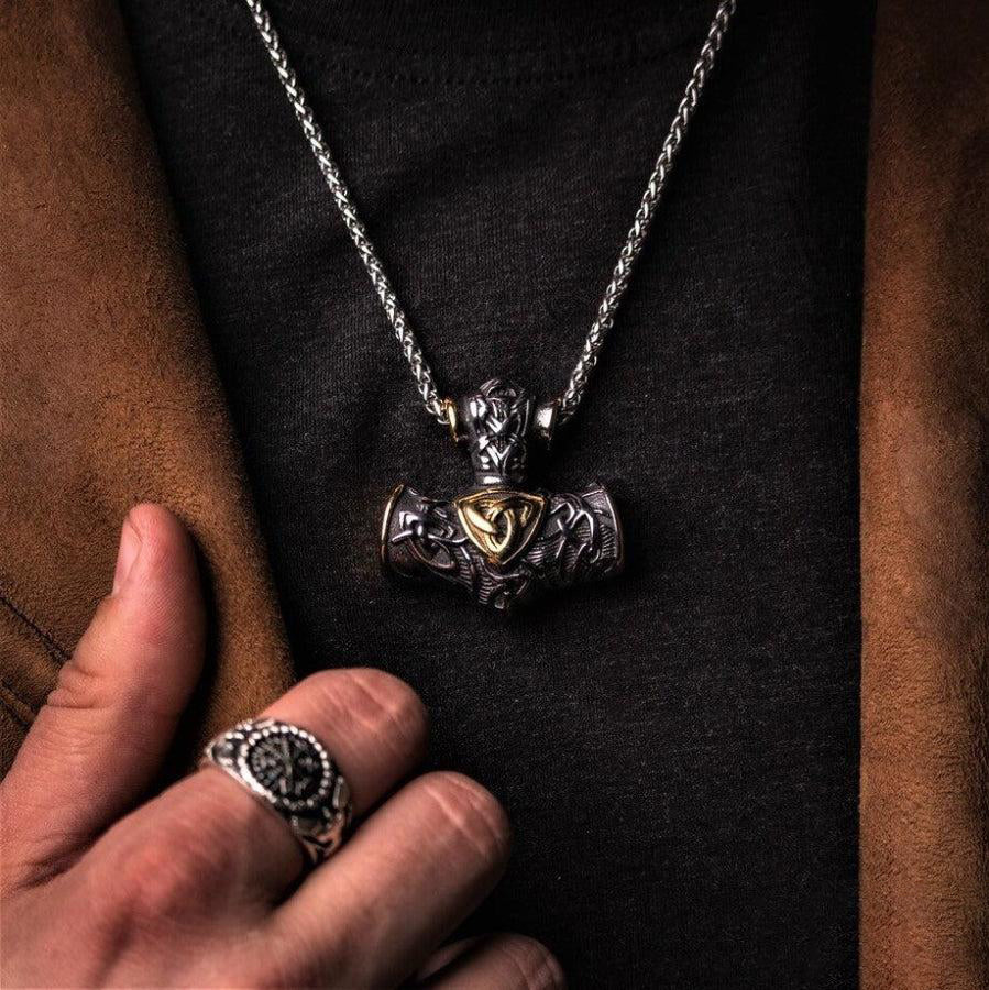 Viking Anchor Mjolnir Celtic Knot Thor Hammer Necklace