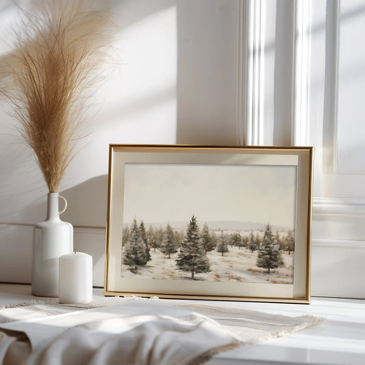 Vintage Christmas Tree Farm Painting, Christmas Wall Art Poster