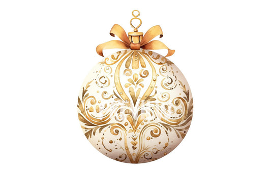 Watercolor Gold and White Christmas Ball clipart