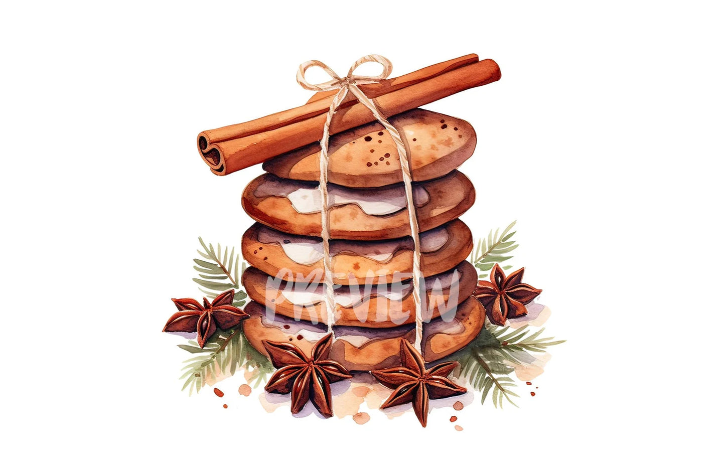 Watercolor Christmas Cinnamon cookies clipart