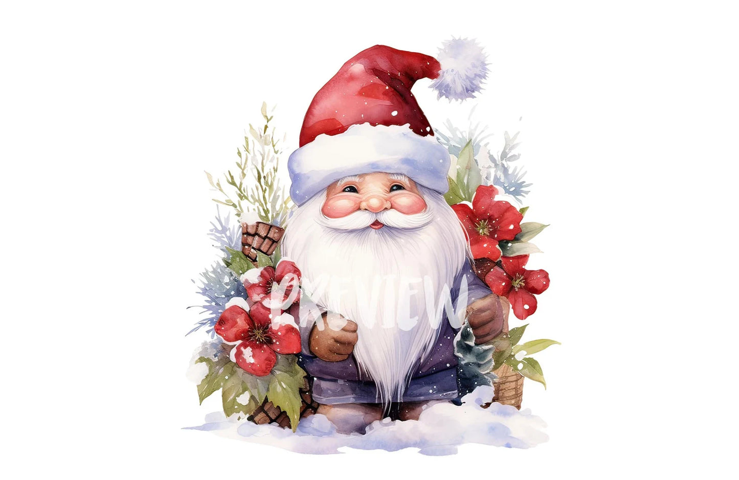 Watercolor Christmas Garden Gnome clipart