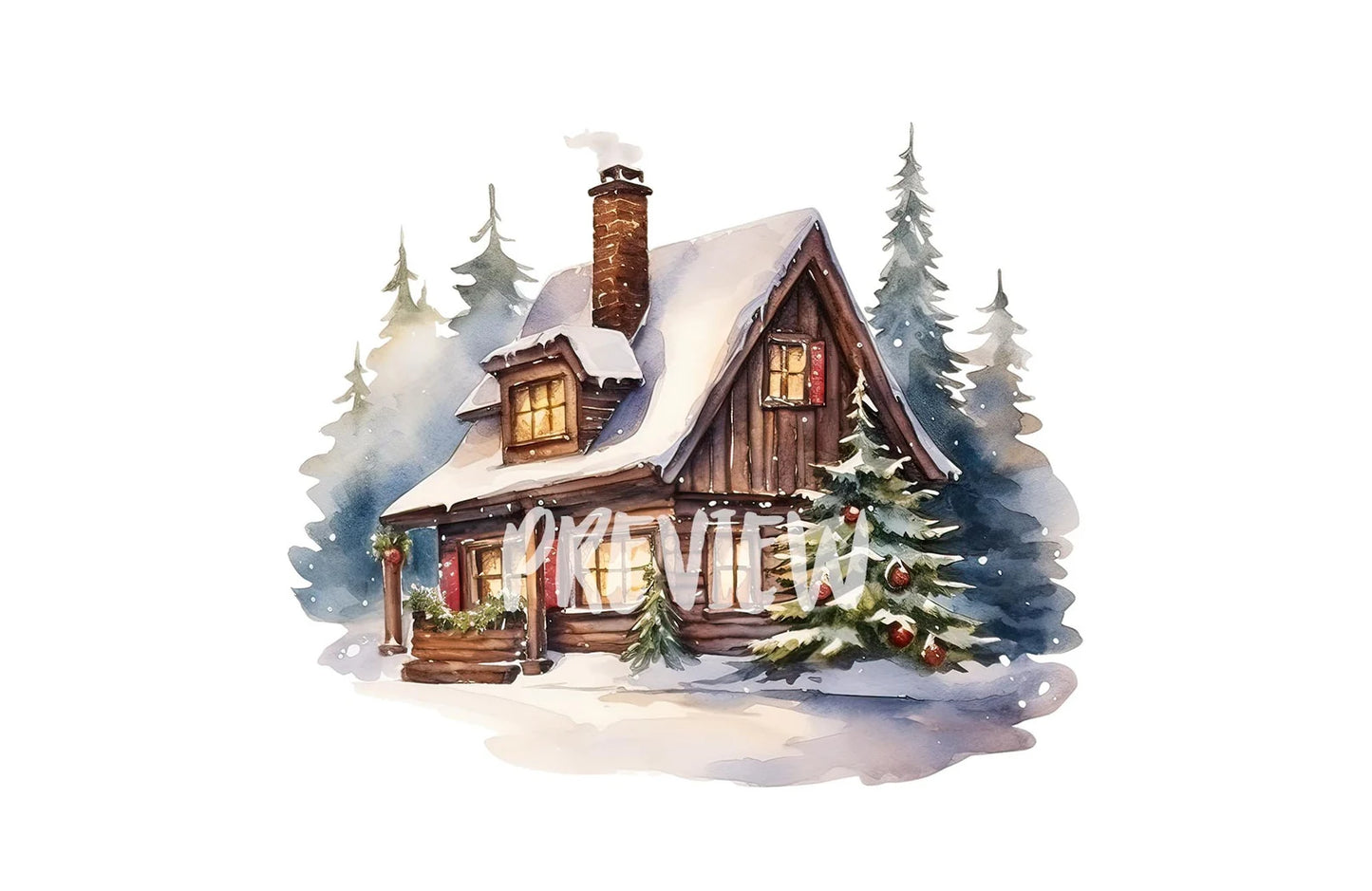 Watercolor Christmas Houses clipart