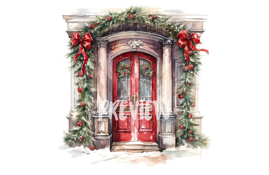 Watercolor Christmas Red Front Door clipart