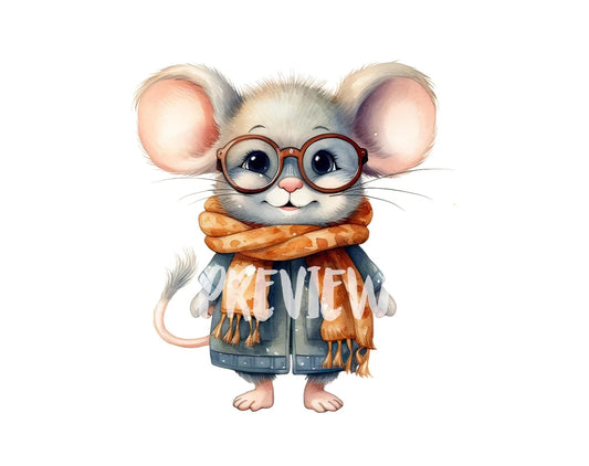 Watercolor Cute Mouse with Scarf Clipart