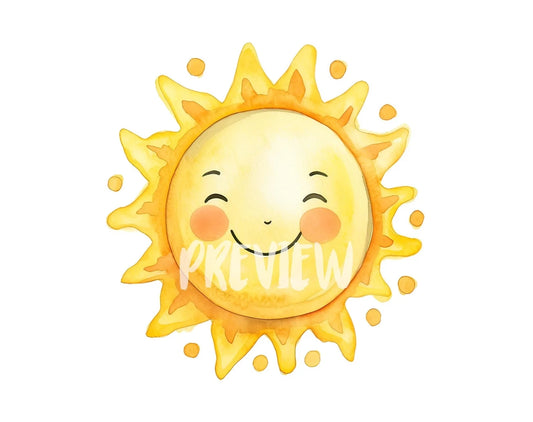Watercolor Cute Sun Nursery Clipart
