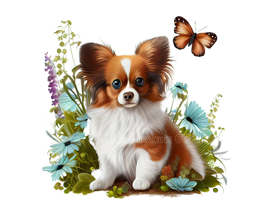 Papillon Puppy Digital Watercolor Clipart