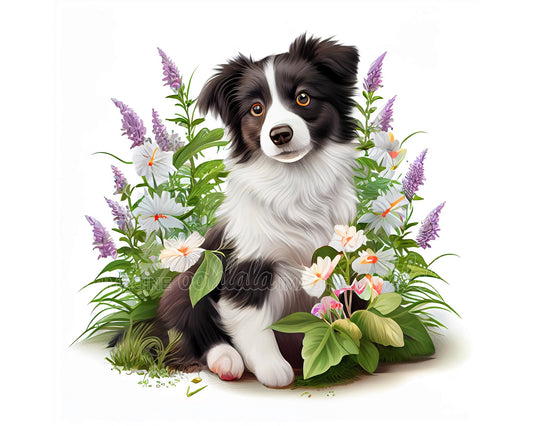 Border Collie Puppy Digital Watercolor Clipart