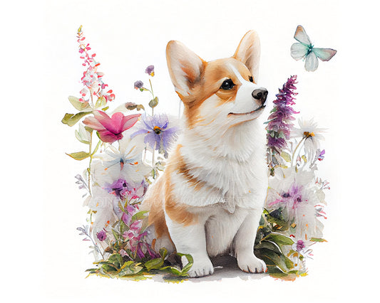Pembroke Welsh Corgi Puppy Digital Watercolor Clipart