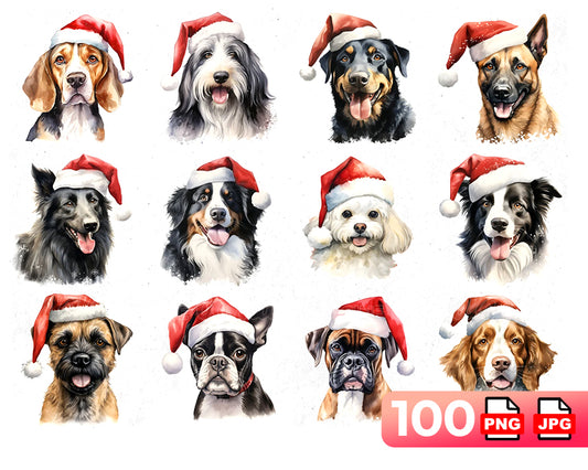 Christmas Dogs 100 Dog Breeds PNG+JPG Clipart Bundle