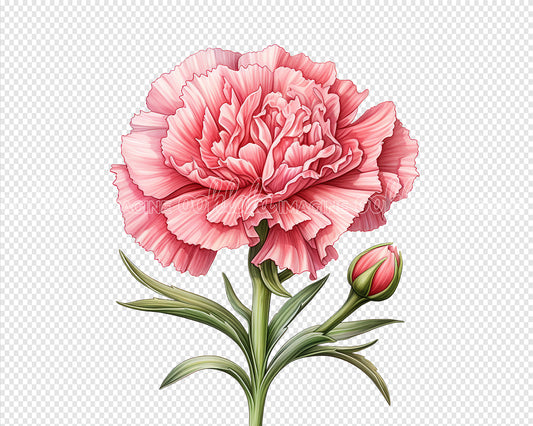 Carnation Flower Digital Watercolor PNG x 10
