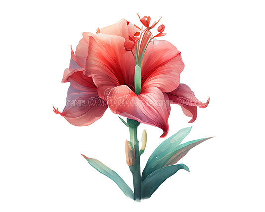 Amaryllis Flower Digital Watercolor