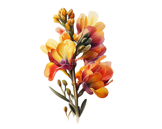 Freesia Flower Digital Watercolor Clipart