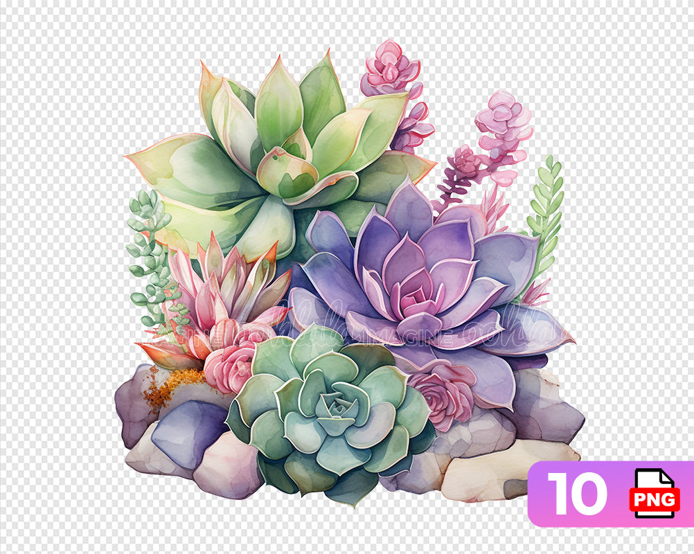 watercolor succulent background Assorted Succulents Watercolor Clipart