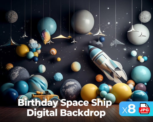 Birthday Space Ship Digital Backdrop Set of 8